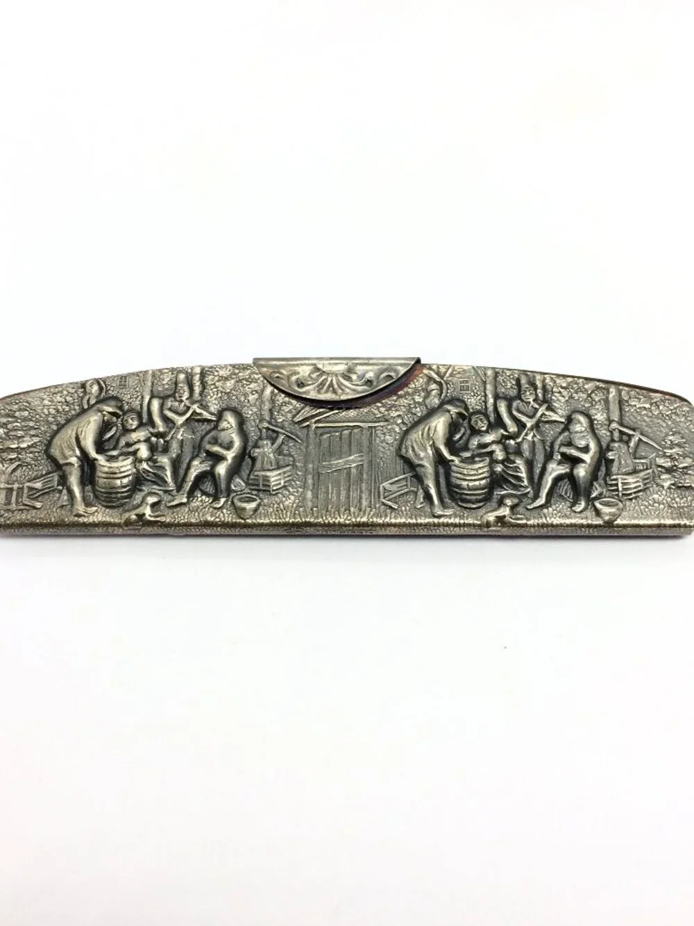 VINTAGE HANS JENSEN Vanity Mirror Comb Set Denmark Silverplate Repousse 1940s